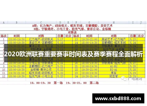 2020欧洲联赛重要赛事时间表及赛季赛程全面解析